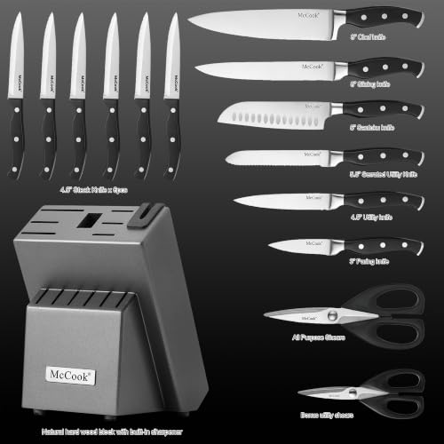 McCook 15-Piece Stainless Steel Knife Set with Built-In Sharpener - Black/Graphite