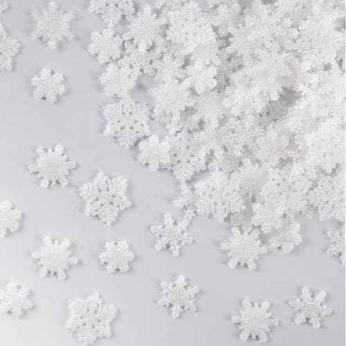 100pcs Small Snowflakes for Craft, White Glitter Resin Mini Snowflake Ornament Christmas Decorations for Christmas Embellishments Xmas Tree Winter Party DIY Craft Decor