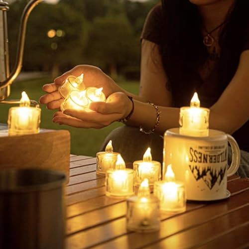 12 Pack Flameless Tea Lights Candles Battery Operated, Crystal Led Tealight Candles,Votive Electric Fake Candles for Valentines Wedding Diwali Christmas Decorations