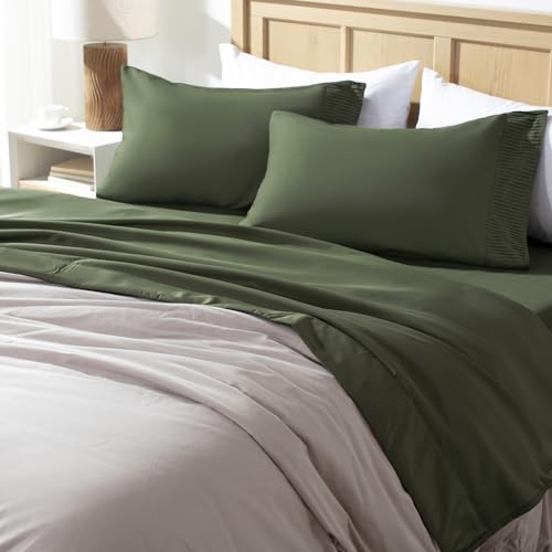 Andency Queen Sheets Set, Dark Olive Green Breathable & Cooling