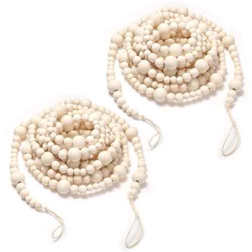 GWHOLE 2Pcs 7.2ft Wooden Bead Christmas Tree Decor Boho Ornament for Christmas Holiday Party Farmhouse Mantle Decoration