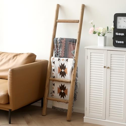 Rustic Brown Blanket Ladder 57in Solid Wood Decorative Farmhouse Accent - Medium, Knock Down