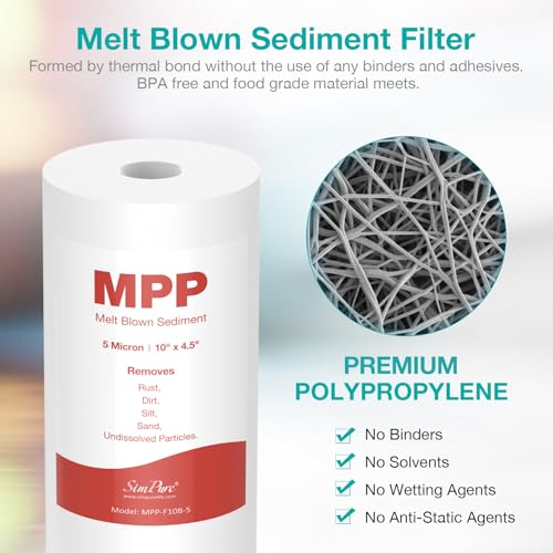 SimPure 10x4.5 Inch 5 Micron Whole House Sediment Water Filter Cartridge (Pack of 4)