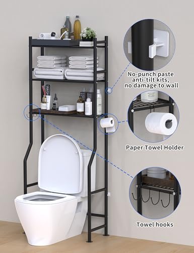 Livilord Black 3-Tier Over Toilet Storage Rack, 64" H, Anti-Tip