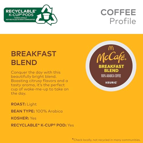 McCafé Breakfast Blend Coffee K-Cup Pods 96 Count (4 Packs of 24) Light Roast, Recyclable, Keurig Compatible