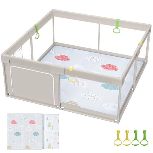 Fodoss Baby Playpen with Mat 71x59 Inch Extra Large Toddler Play Yard Safe & Stable