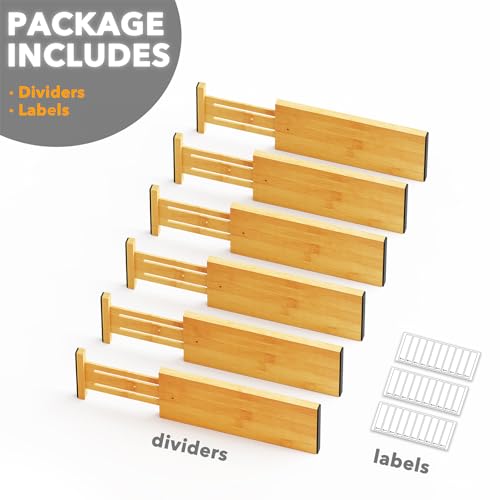 SpaceAid Bamboo Drawer Dividers 4.65''High Expandable 12.5-17'' Organizer for Clothes and Dresser, Natural, 6 Pack