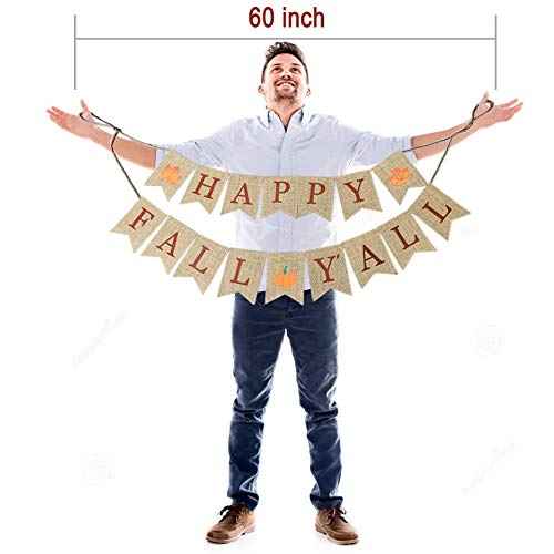 Happy Fall Yall Burlap Banner for Fireplace Thanksgiving Decor Fall Sign Mantel Autumn Rustic Maple Leaf Pumpkin Harvest Banner Autumn Hanging Decorations Wall Indoor Outdoor Office Home Back Drop