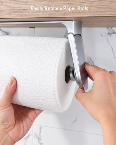 simpletome ONE Hand Paper Towel Holder Under Cabinet Pearl Chrome Silver