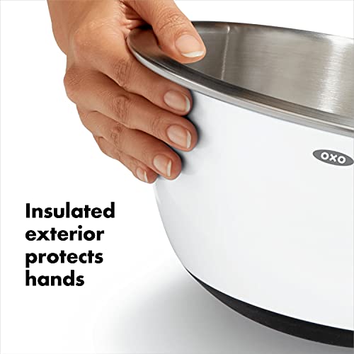 White Stainless Steel Mixing Bowl Set - 3-Piece Kitchen Prep Bowls with Non-Slip Bottoms