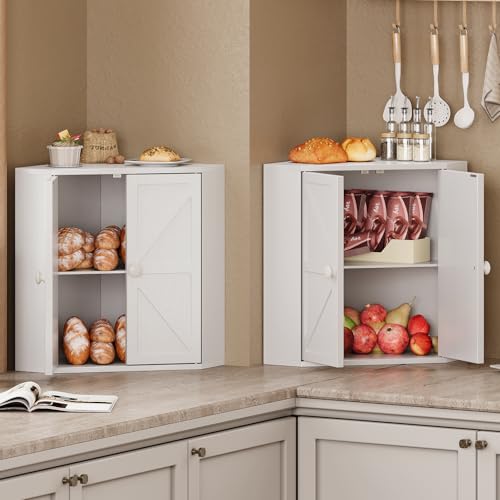 White Corner Bamboo Bread Box Double Layer Large Capacity Kitchen Organizer