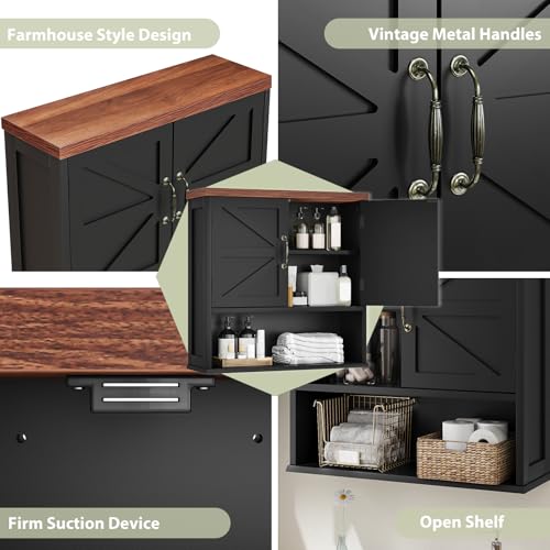 Smuxee Black Farmhouse Wall Mounted Bathroom Cabinet with Adjustable Shelves