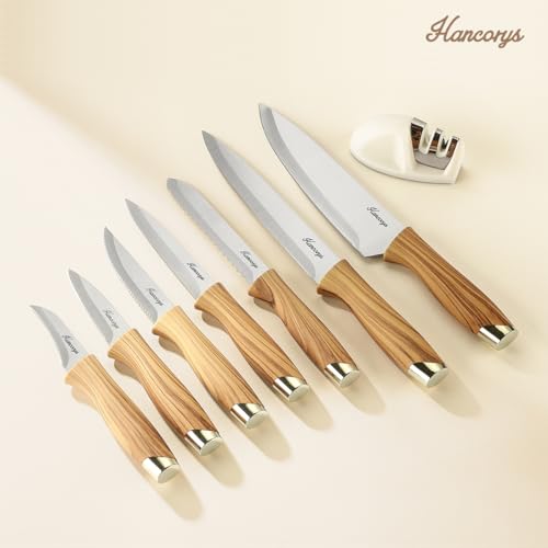 Hancorys Gold Wood 15-Piece Kitchen Knife Set with Block & Sharpener