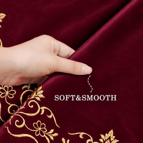 Scritism Burgundy Velvet Christmas Tree Skirt 36 Inch with Gold Embroidery