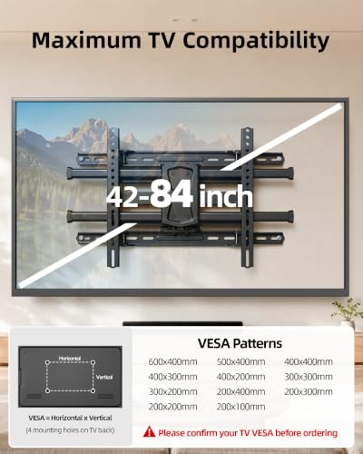 42-84 Inch TV Wall Mount with Tilt Swivel Extension for Wood Studs up to 110lbs
