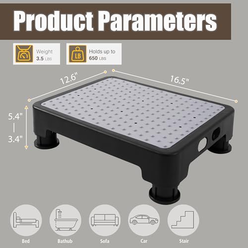 Adjustable Step Stool for Seniors 3.4-5.4 Inch Height Gray 6-Leg Stability