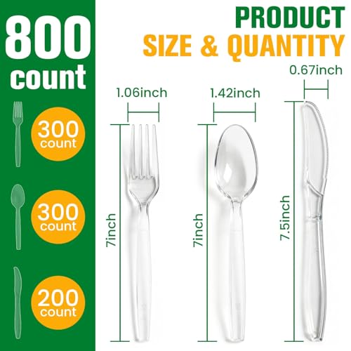 Heavy Duty Plastic Silverware Set - 300 Forks, 300 Spoons, 200 Knives - 800 Pieces, Reusable, BPA-Free, for Events & Daily Use Variation of THIS listing