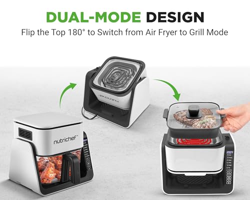 NutriChef 4QT Air Fryer & Indoor Grill - White, 7 Preset Modes, Double-Decker Design