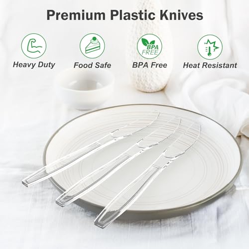 Heavy Duty Disposable Plastic Knives 360 Count - Clear, Food Grade, BPA-Free