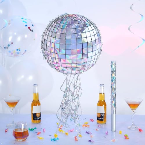 WERNNSAI Disco Party Piñata - Silver Disco Ball Theme Celebration Decor