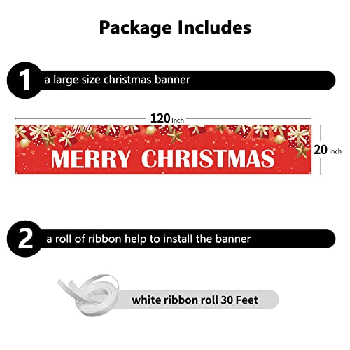 Merry Christmas Banner 120x20in Outdoor décor, UV Waterproof Polyester