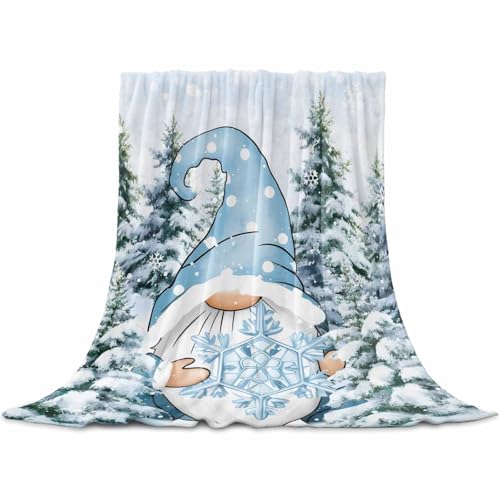 Blue Christmas Gnomes Throw Blanket 30x40 Flannel Fleece - Cozy Plush for Couch
