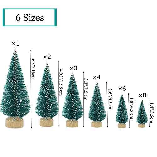 Orgrimmar 24 PCS Artificial Mini Christmas Trees Snow Frost Ornaments Bottle Brush Trees with Wooden Bases for Christmas Home Party Decoration, 6 Sizes