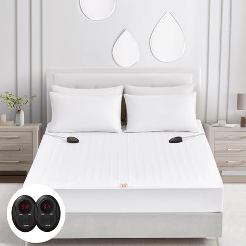 Bwarm White King Size Electric Heated Mattress Pad 78" x 80" with 9 Heat Settings