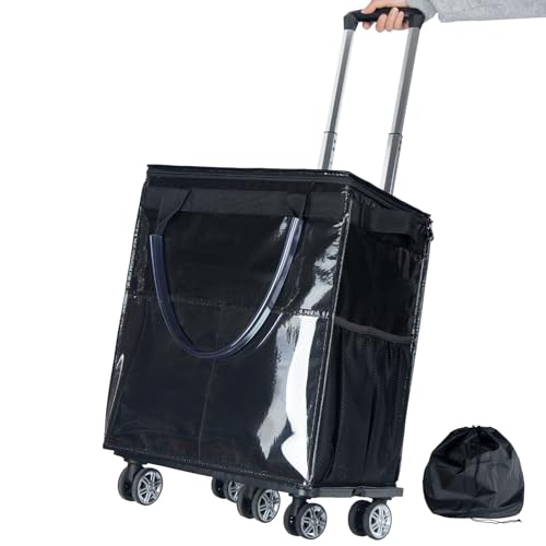 Wloskance Reusable Grocery Bags on Wheels - Black Rolling Tote, 40 lbs Capacity