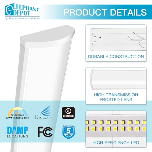 4FT LED Wraparound Light Fixture - Kitchen Ceiling Light with Dimming, 54W, 6210LM, 3500-5000K, 120-277V, UL Listed, 0-10V Dimmable - Variation of THIS listing