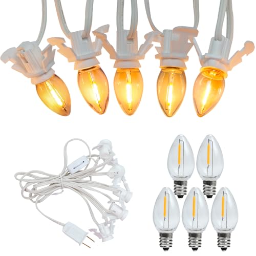 MEILUX 5 Pack C7 LED Night Light Bulbs with Power Cord, E12 Base, Warm White