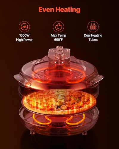 Red 14-Inch Electric Pizza Oven - Large Countertop Pizza Maker with 1600W & Adjustable Temperature