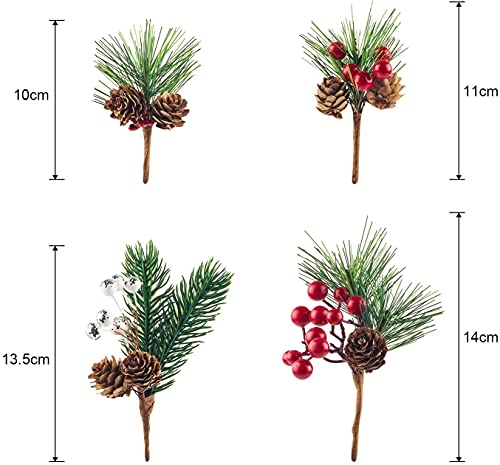 Artificial Christmas Berry Picks - Assorted Red Berries, Pinecones & Holly for Holiday Decor