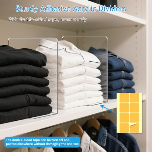 OKPOW 8 Pack Adjustable Clear Acrylic Shelf Dividers - 12" Tall x 11.8" Deep Closet Organizers