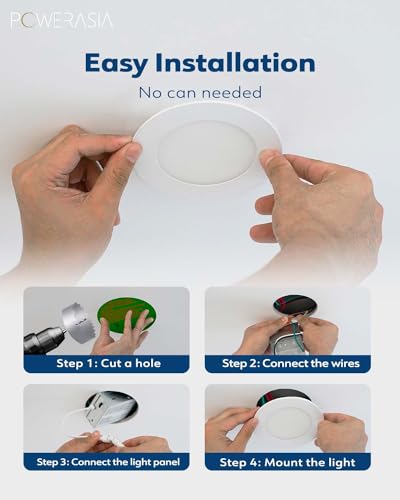 POWERASIA 12 Pack 7 Inch LED Recessed Light Fixtures - Dimmable Canless Wafer, White, 5CCT