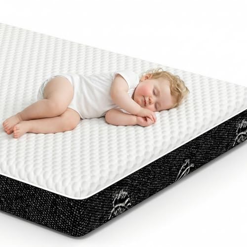Baby Crib Mattress 52 x 27 Dual-Sided Memory Foam with Waterproof Cover - Black & White Variation