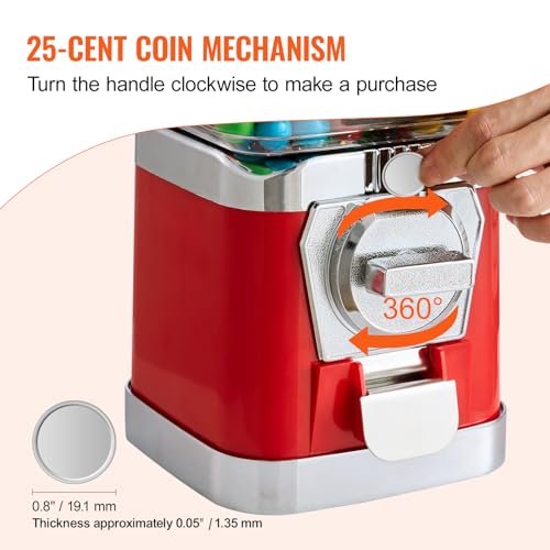 Red Gumball Machine for Kids - 17 Inch Candy Vending Dispenser with Coin Operation - Bouncy Balls & Capsule Toys