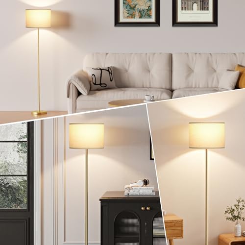 Ambimall 60-Inch Modern Floor Lamp with Beige Shade & Gold Pole - Tall Living Room and Bedroom Lighting (Without Bulb)