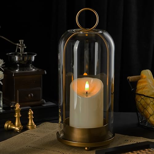 Vintage Brass Candle Holder Set with Glass Dome & Timer Candles - Ganwu