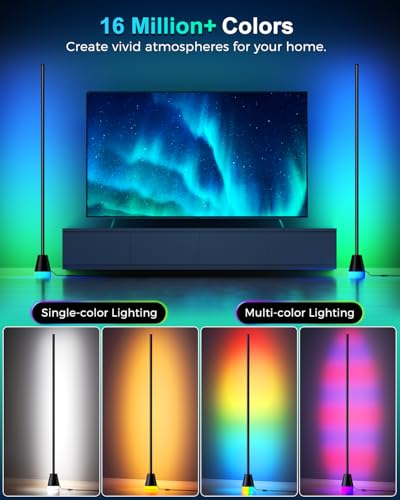 Black RGBICW Corner Floor Lamp with Smart App Control & Dynamic Lighting