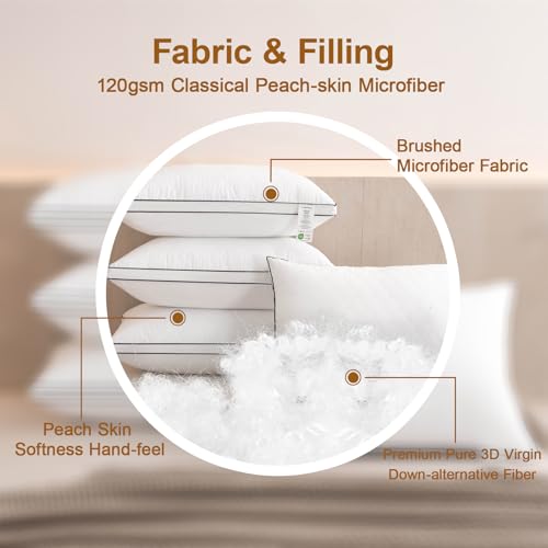 White Reversible Queen Bed Pillows Set of 4 - Firm One Side Soft Other | BEDTOVA