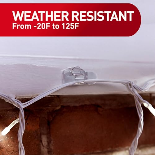 Command Outdoor Light Clips 64-Pack - Damage-Free Clear Hooks & Strips for Hanging Lights