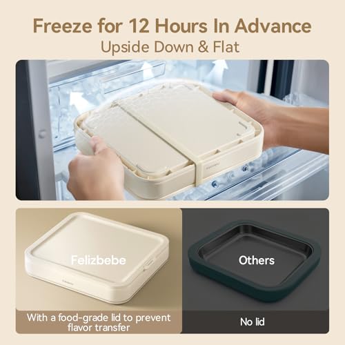Felizbebe Cream White Instant Rolled Ice Cream Maker with Lid & Spatulas
