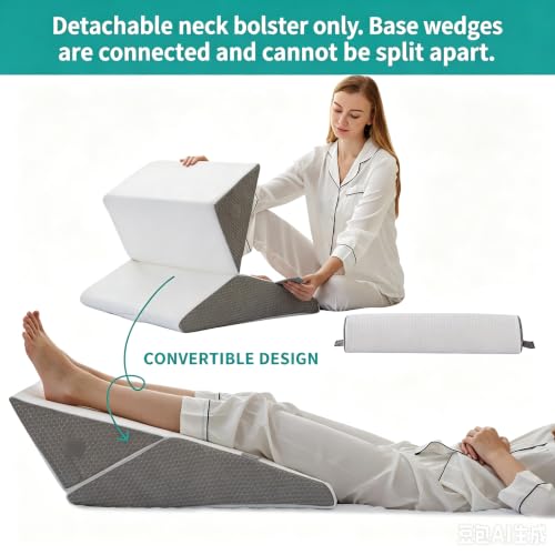 Bedluxe Adjustable Wedge Pillow Set for Post-Surgery Recovery, Orthopedic Bed Wedge, White/Grey, Includes Head Pillow & 10-in-1 Design