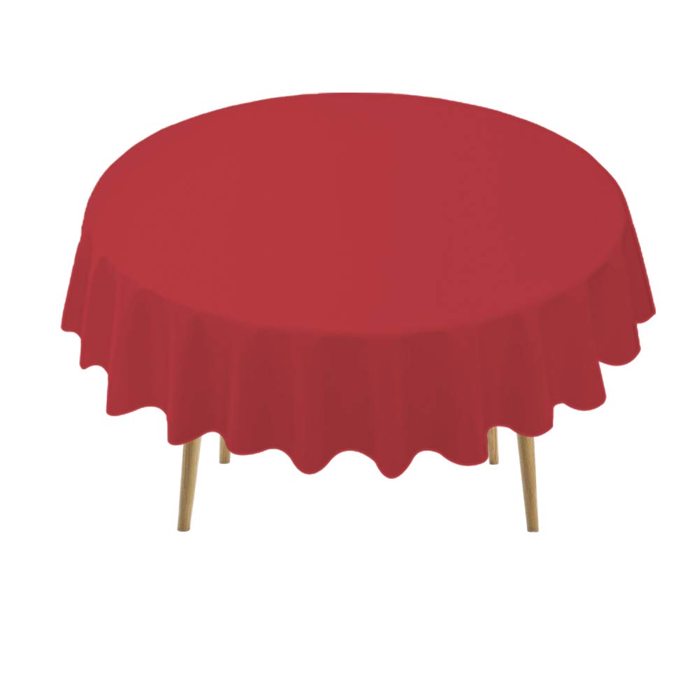 Red Plastic Tablecloths 2 Pack Ruby Disposable Table Covers 84 Inch Circle Bridal Shower Party Tablecovers PEVA Solid Table Cloths for Picnic Birthday Wedding Banquet Parties 6 ft Round Table Use