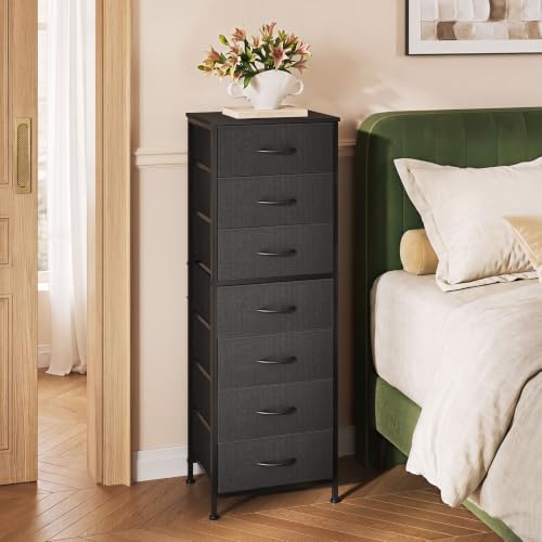 WLIVE Tall Black Dresser with 7 Fabric Drawers, Space-Saving Bedroom Storage