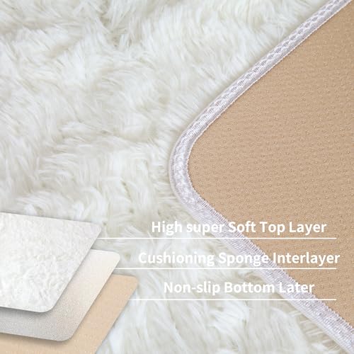 Cream White 6x9 Shag Rug for Bedroom - Plush Fluffy Non-Slip Carpet