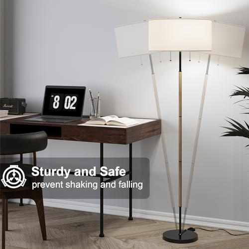 Karjoefar 2-Light Mid Century Floor Lamp with Bronze & White Finish, 3 Color Temp