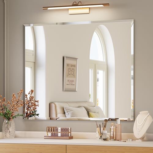 36x30 Inch Frameless Beveled Bathroom Mirror - Wall Mount, Tempered Glass
