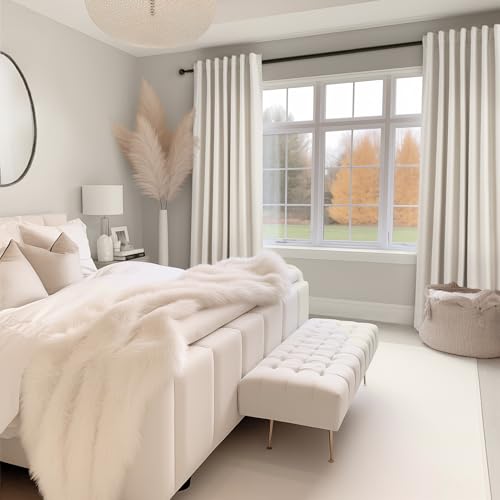 Topfinel Birch Linen Blackout Curtains 96 Inch Long, 2 Panels, 52" W x 96" L, Boho Farmhouse Style, Includes Hooks for Living Room & Bedroom